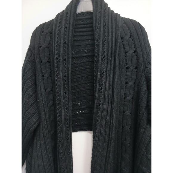 SHRUG Bolero Cable Knit Cardigan Size M BLACK Hi Lo Lagenlook Relaxed Bohemian - Picture 8 of 16